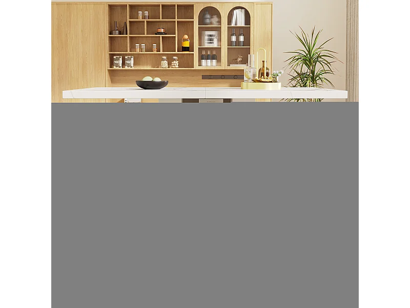 Table à manger avec porte - 140 x 75 x 75 cm - à trois niveaux avec rangement - plateau en marbre - MDF - blanc