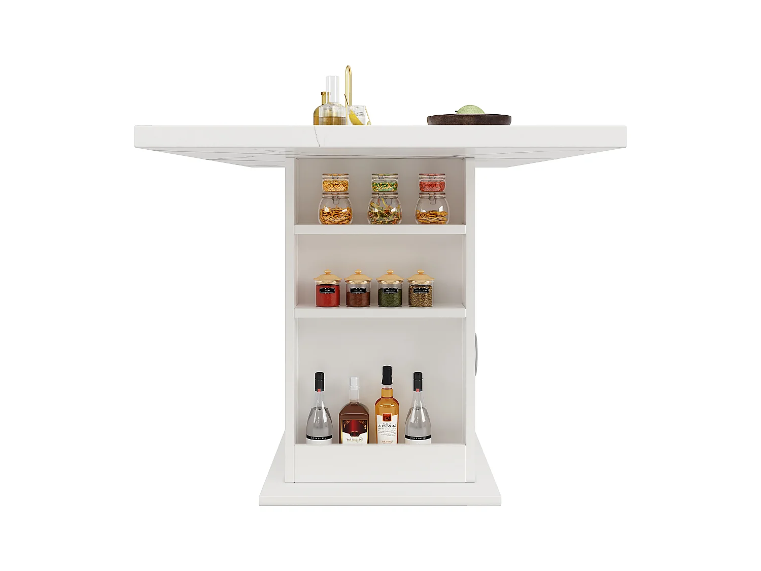 Table à manger avec porte - 140 x 75 x 75 cm - à trois niveaux avec rangement - plateau en marbre - MDF - blanc