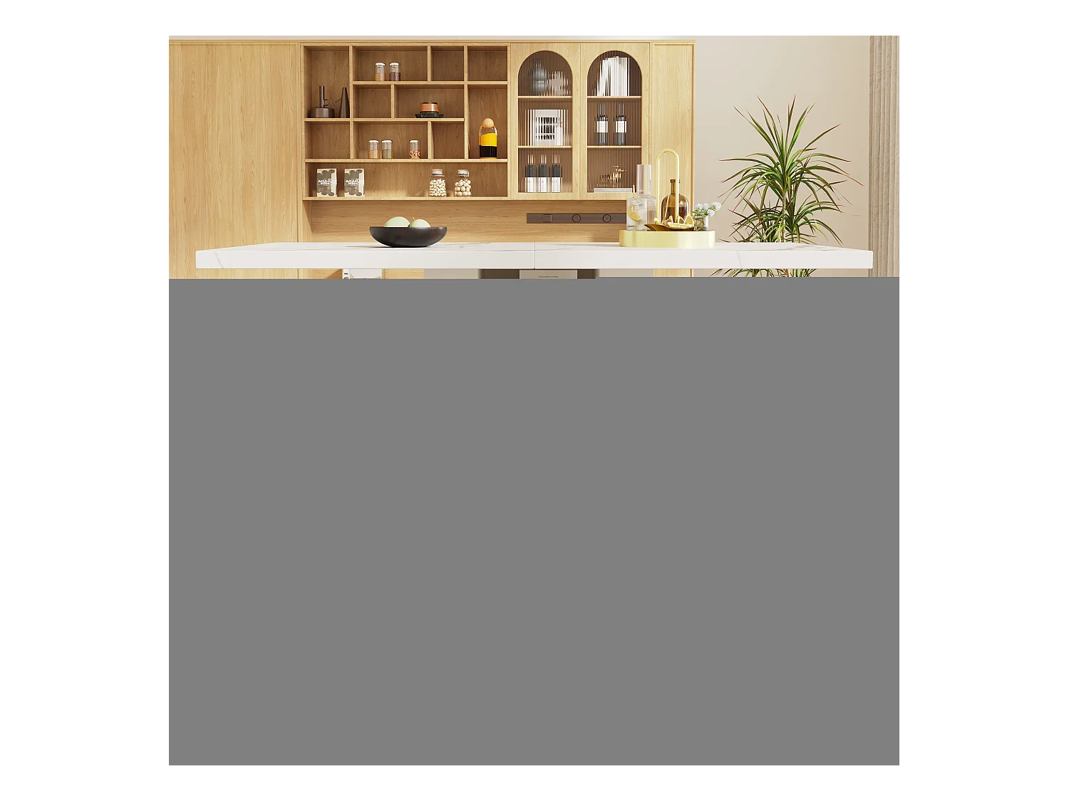 Esstisch mit Tür - 140 x 75 x 75 cm - dreistöckig mit Ablage - Marmorplatte - MDF - weiß