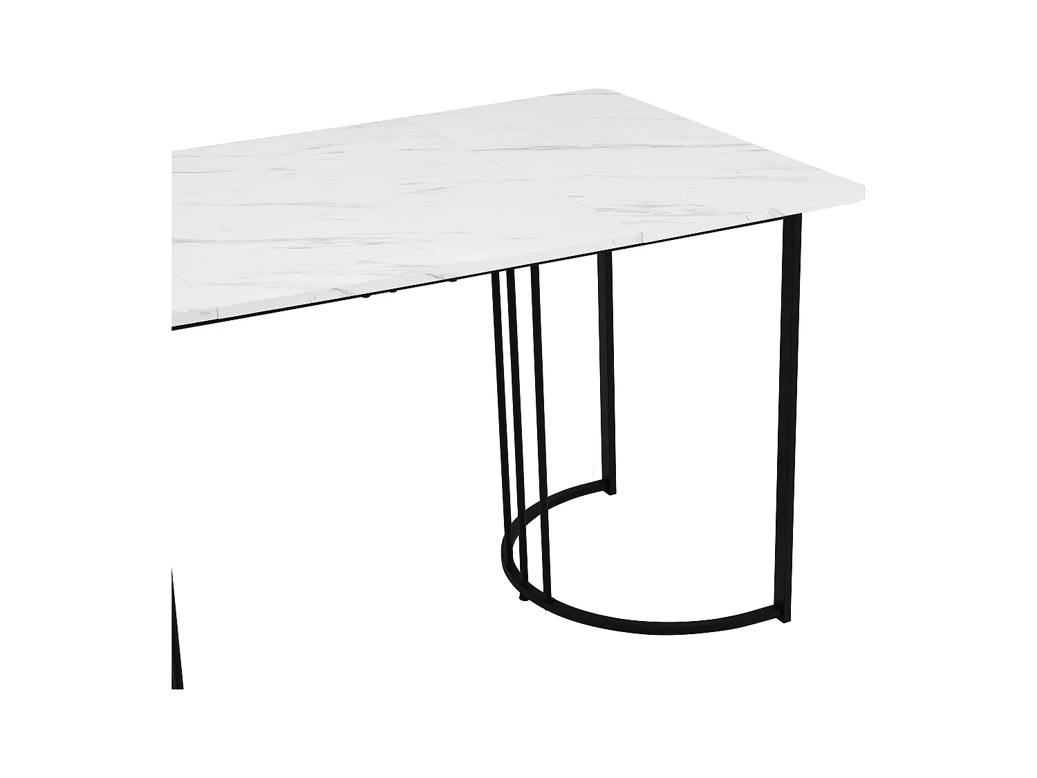 Table à manger 6 personnes 140x80cm en MDF,plateau en placage marbre blanc, pied en métal noir