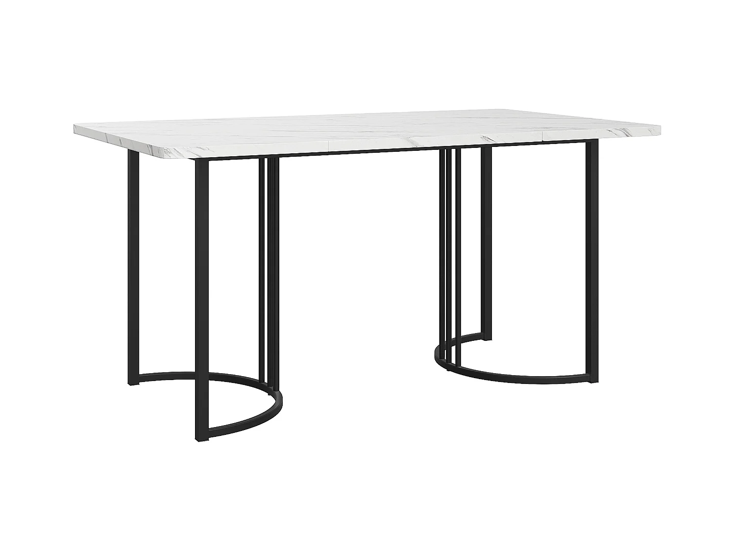 Table à manger 6 personnes 140x80cm en MDF,plateau en placage marbre blanc, pied en métal noir