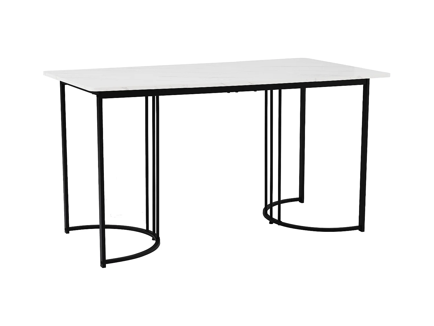 Table à manger 6 personnes 140x80cm en MDF,plateau en placage marbre blanc, pied en métal noir