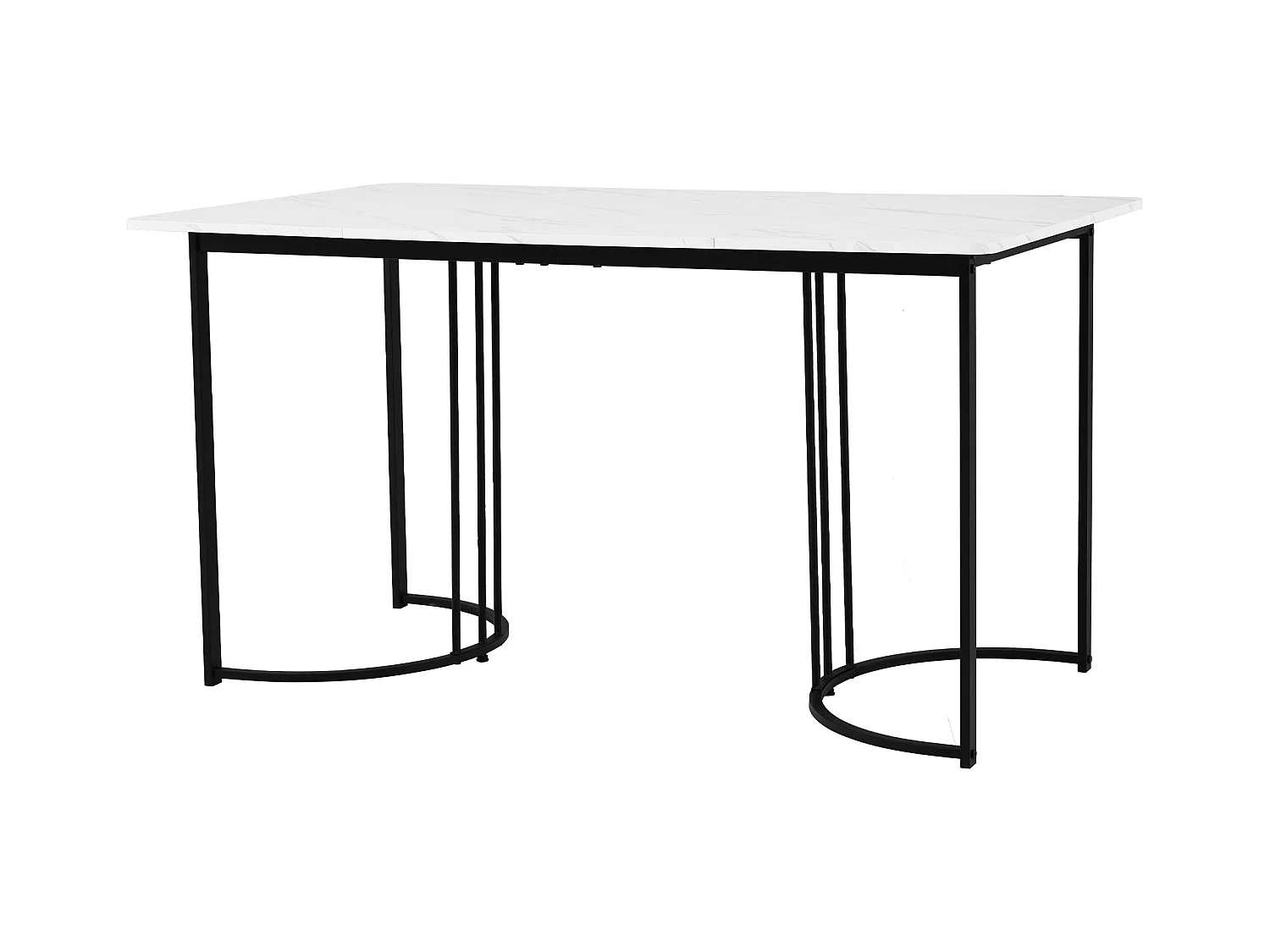 Table à manger 6 personnes 140x80cm en MDF,plateau en placage marbre blanc, pied en métal noir