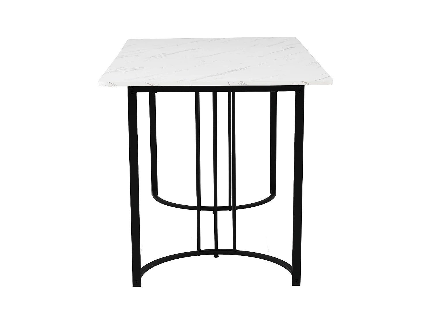 Table à manger 6 personnes 140x80cm en MDF,plateau en placage marbre blanc, pied en métal noir