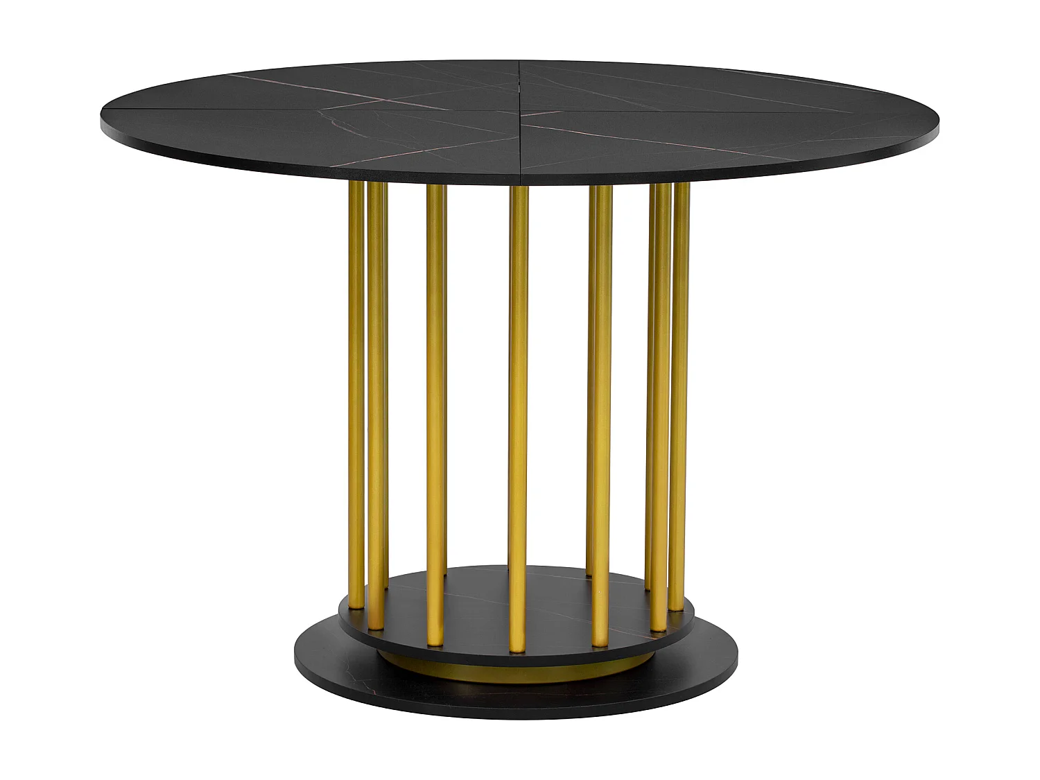 Table à manger ronde aspect marbre - 110 x 110 x 74.6 cm - pour 2 à 4 personnes - MDF + Métal - noir + or