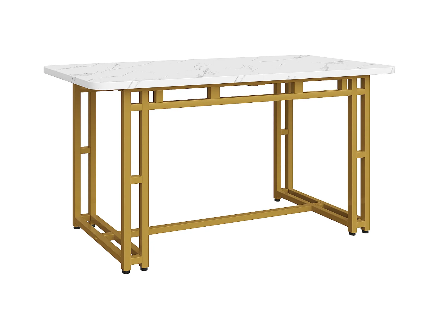 Table à manger 4 personnes 120x70cm en MDF,plateau en placage marbre blanc, pied en métal doré