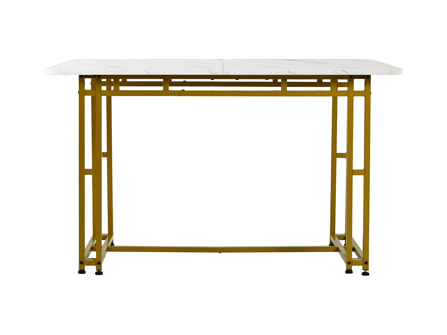 Table à manger 4 personnes 120x70cm en MDF,plateau en placage marbre blanc, pied en métal doré