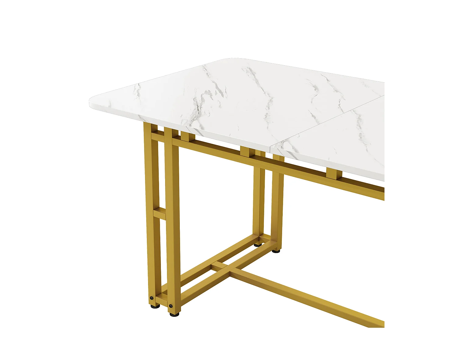 Table à manger 4 personnes 120x70cm en MDF,plateau en placage marbre blanc, pied en métal doré