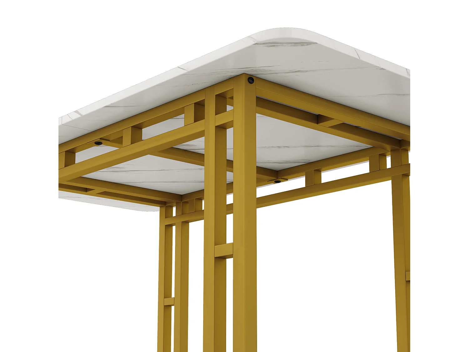 Mesa de jantar para 4 pessoas 120x70cm em MDF, tampo em folheado de mármore branco, pés em metal dourado
