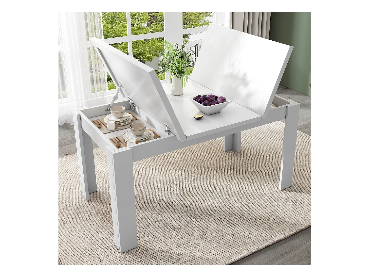 Table à manger - 120 x 70cm x 75 - table à manger rectangulaire avec rangement - MDF - blanc