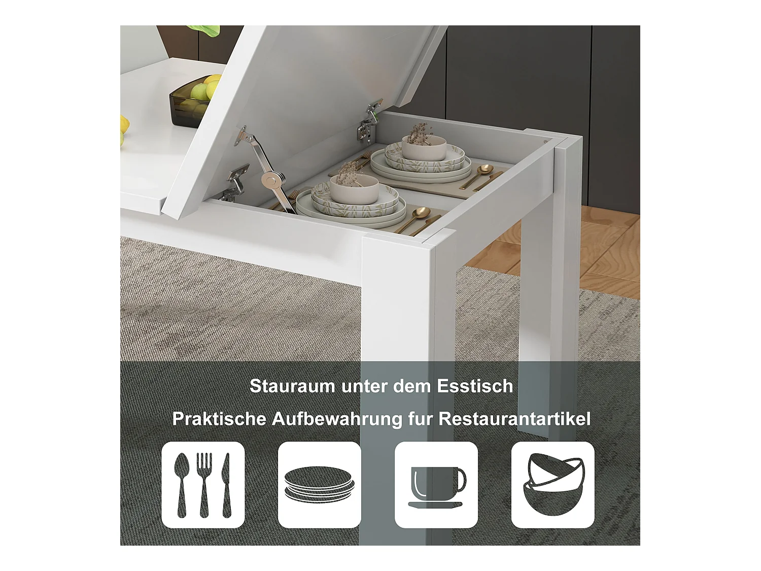 Table à manger - 120 x 70cm x 75 - table à manger rectangulaire avec rangement - MDF - blanc