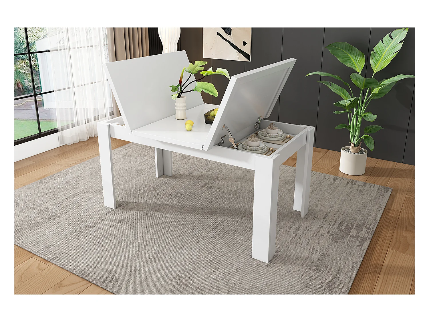 Table à manger - 120 x 70cm x 75 - table à manger rectangulaire avec rangement - MDF - blanc