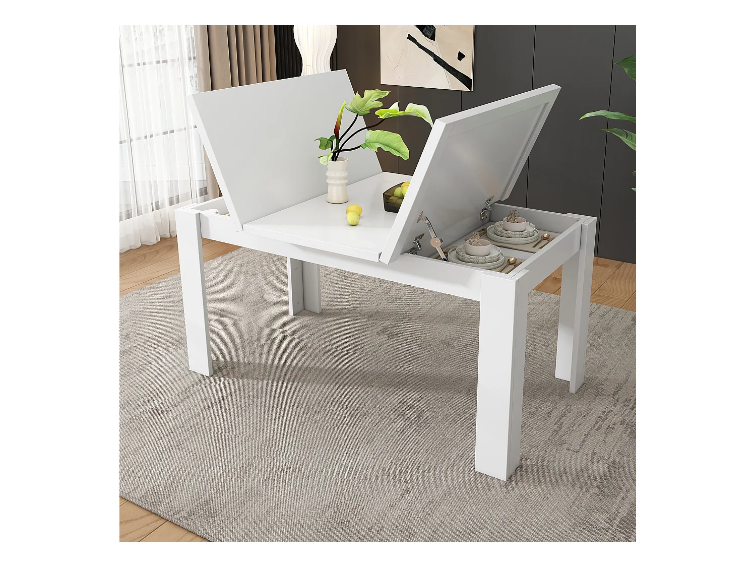 Stół jadalny - 120 x 70 cm x 75 cm - prostokątny stół jadalny ze schowkiem - MDF - biały