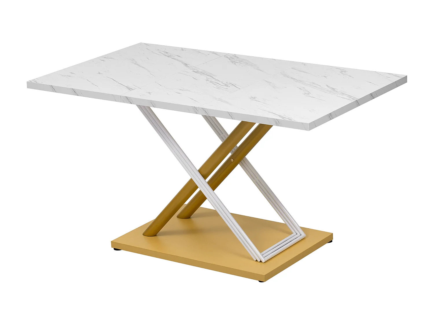 Table à manger 4 personnes 140x80cm en MDF,plateau en placage marbre blanc, pied en métal doré