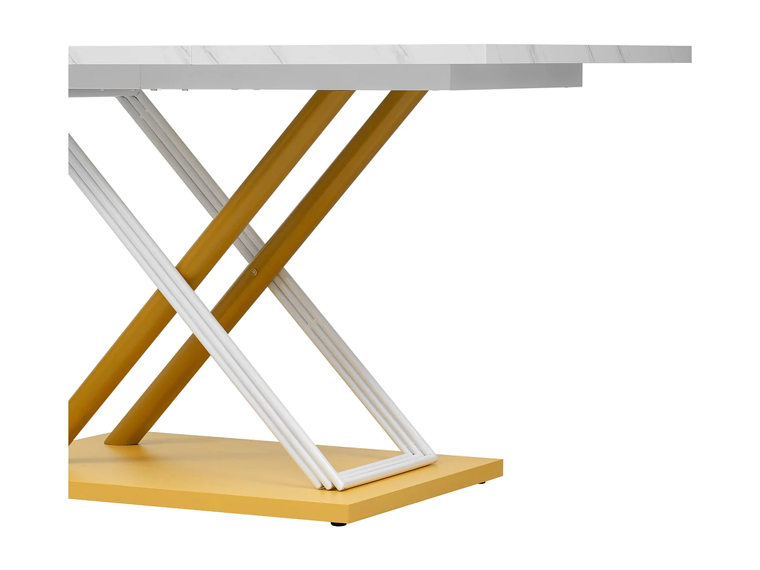 Table à manger 4 personnes 140x80cm en MDF,plateau en placage marbre blanc, pied en métal doré