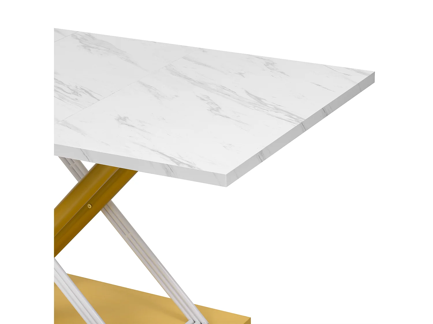 Table à manger 4 personnes 140x80cm en MDF,plateau en placage marbre blanc, pied en métal doré