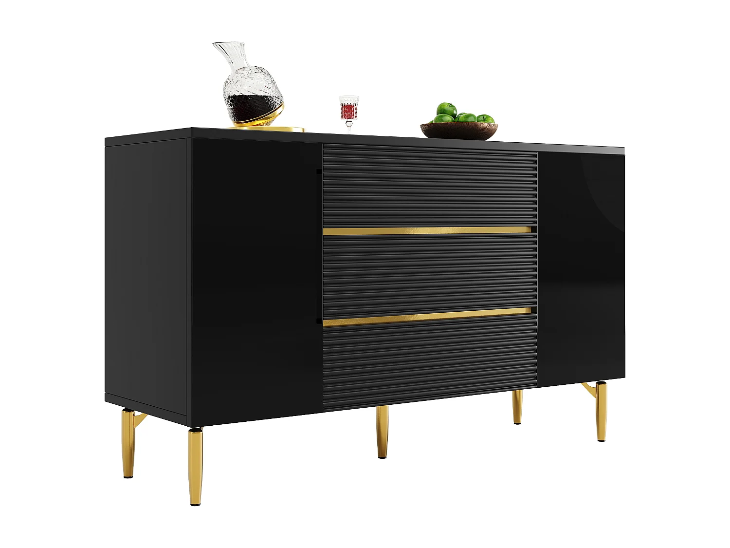 Niedriges Sideboard mit 2 Türen - 120 x 40 x 73 - mit 3 Schubladen - geeignet für Schlafzimmer und Wohnzimmer - MDF - schwarz