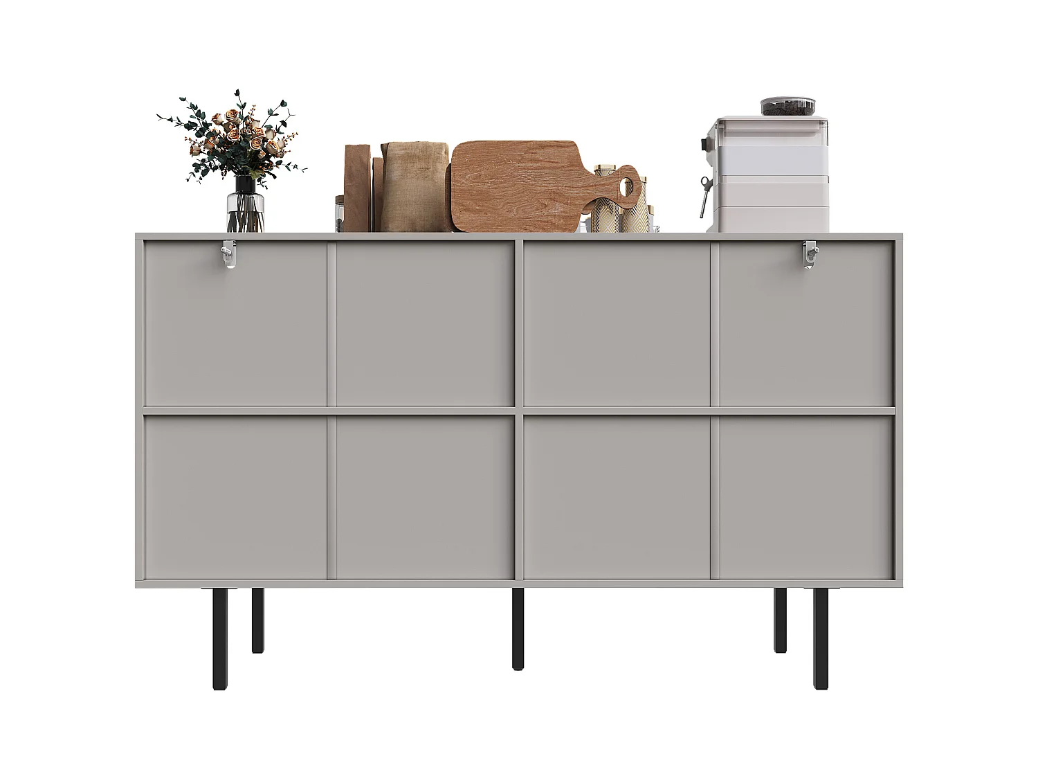 Niedriges Sideboard - 140 x 38,5 x 82,5 cm - Aufbewahrungsmöbel - mit 2 Türen - MDF - grau