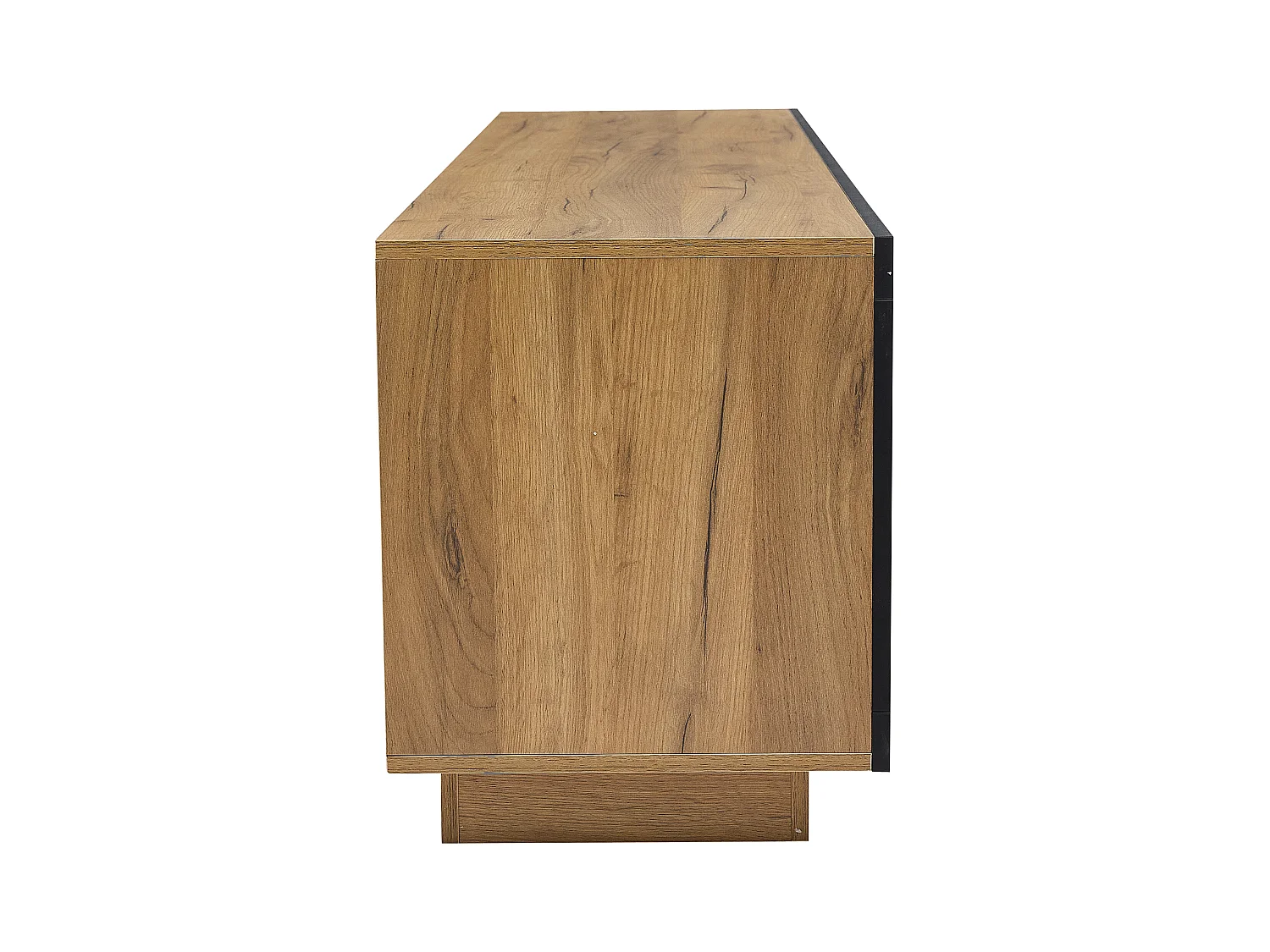 Meuble TV avec étagères en verre - 160 x 40 x 50 cm - avec Leds + porte + tiroir - aggloméré - naturel