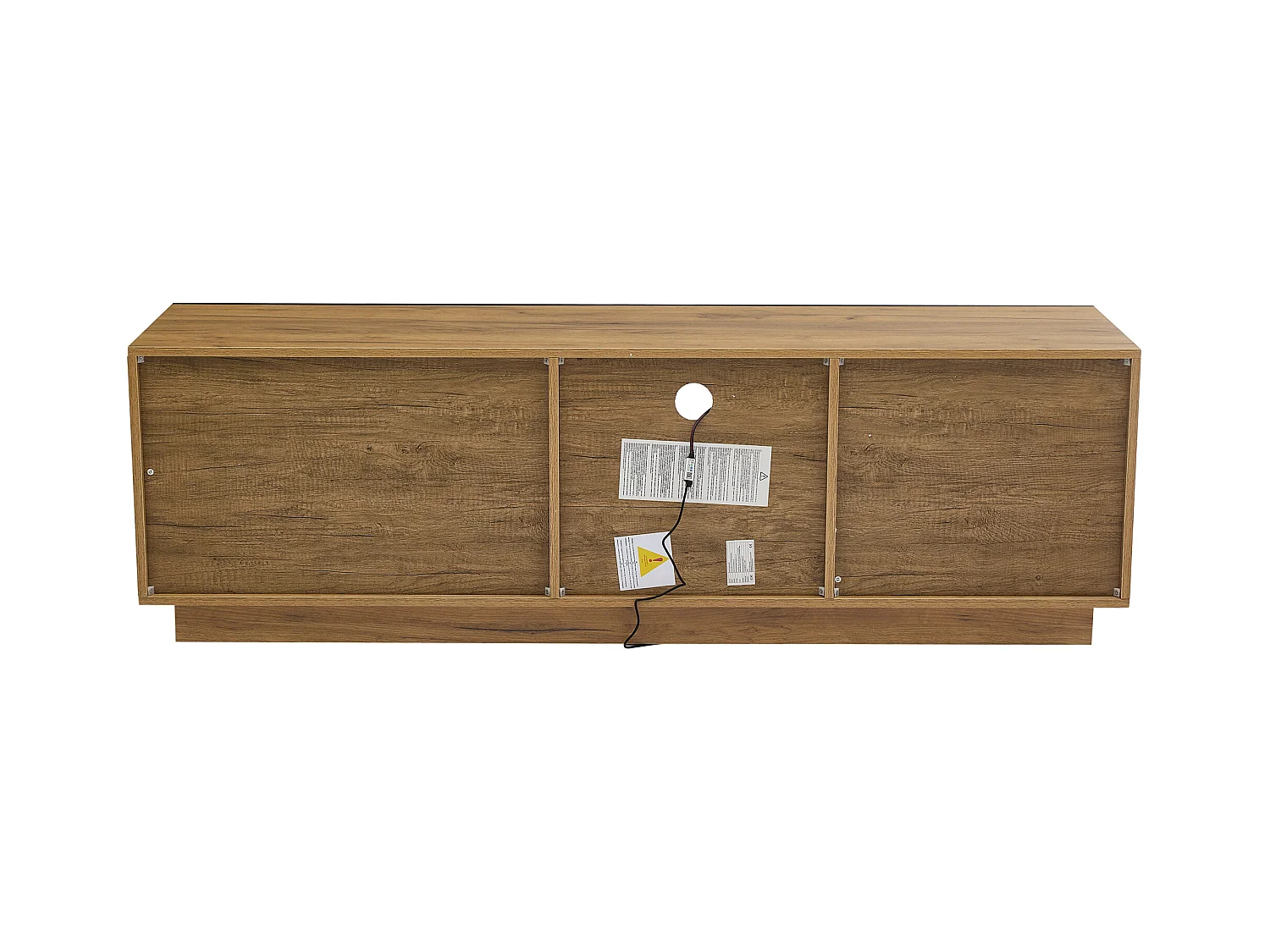 Meuble TV avec étagères en verre - 160 x 40 x 50 cm - avec Leds + porte + tiroir - aggloméré - naturel