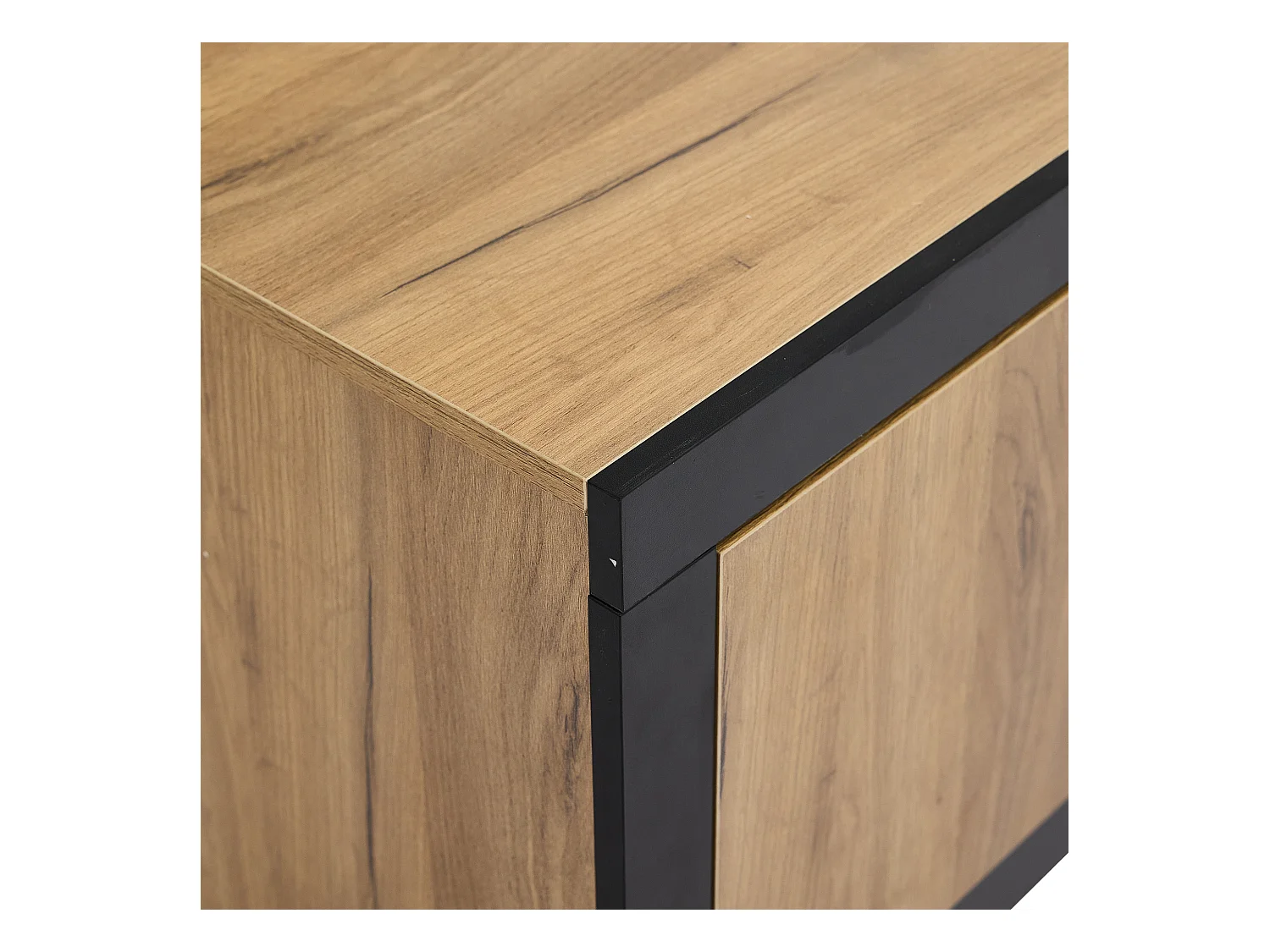 Meuble TV avec étagères en verre - 160 x 40 x 50 cm - avec Leds + porte + tiroir - aggloméré - naturel