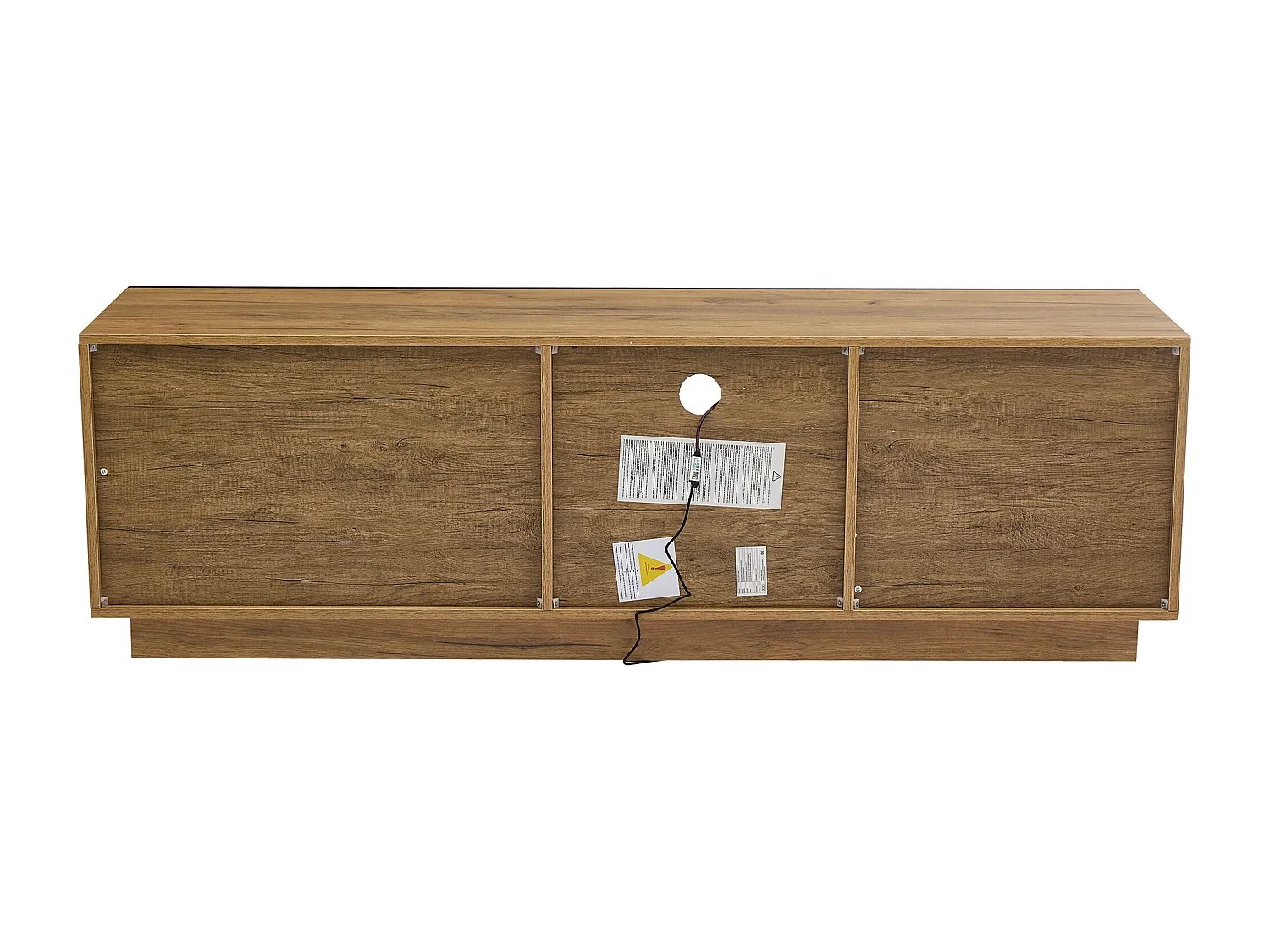 Meuble TV avec étagères en verre - 160 x 40 x 50 cm - avec Leds + porte + tiroir - aggloméré - naturel