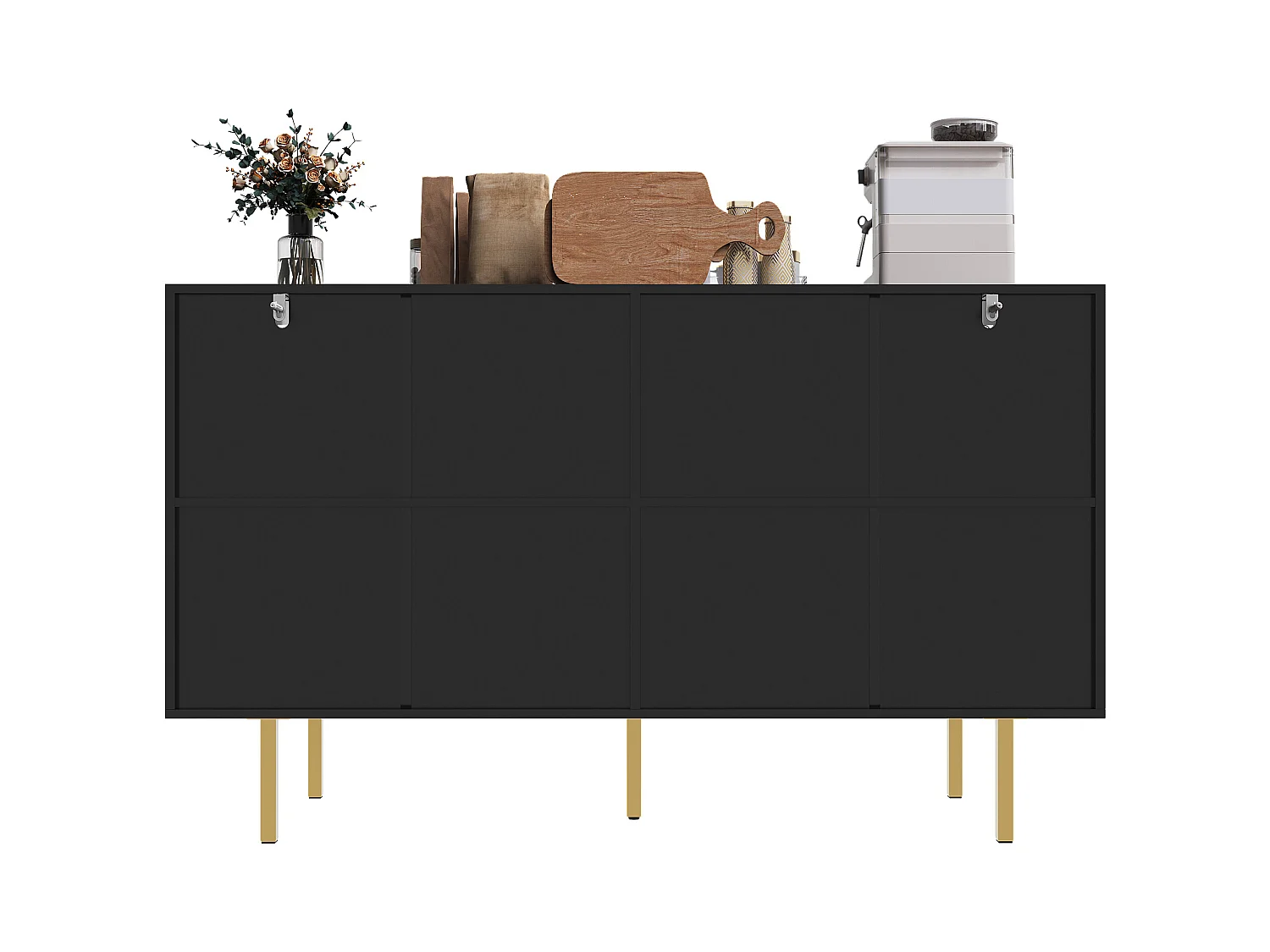 Niedriges Sideboard - 140 x 38,5 x 82,5 cm - Aufbewahrungsmöbel - mit 2 Türen - MDF - schwarz