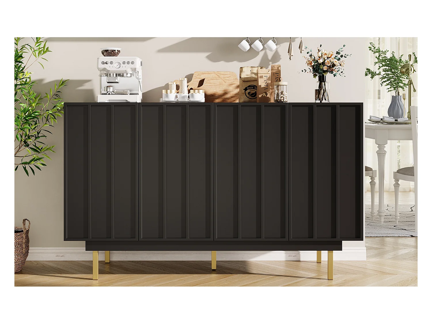 Niedriges Sideboard - 140 x 38,5 x 82,5 cm - Aufbewahrungsmöbel - mit 2 Türen - MDF - schwarz
