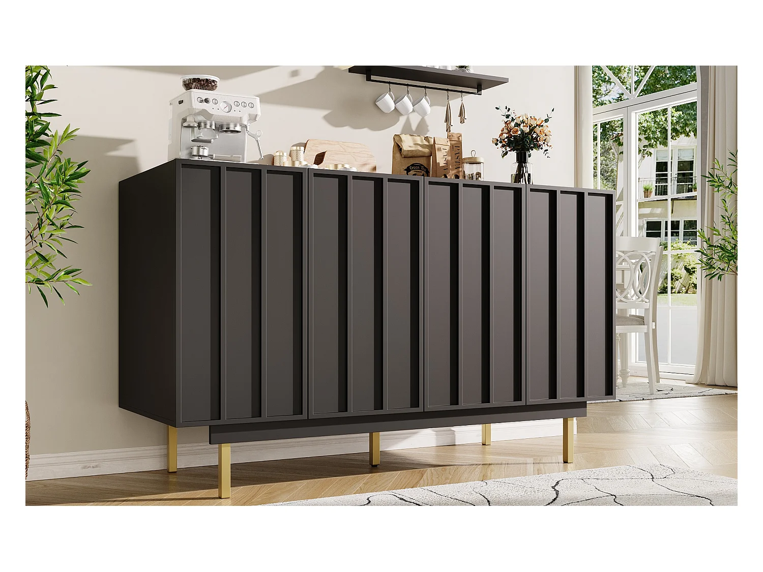 Niedriges Sideboard - 140 x 38,5 x 82,5 cm - Aufbewahrungsmöbel - mit 2 Türen - MDF - schwarz