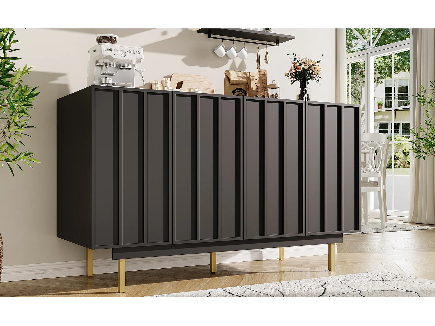 Lage dressoir - 140 x 38,5 x 82,5 cm - Opbergmeubel - met 2 deuren - MDF - zwart