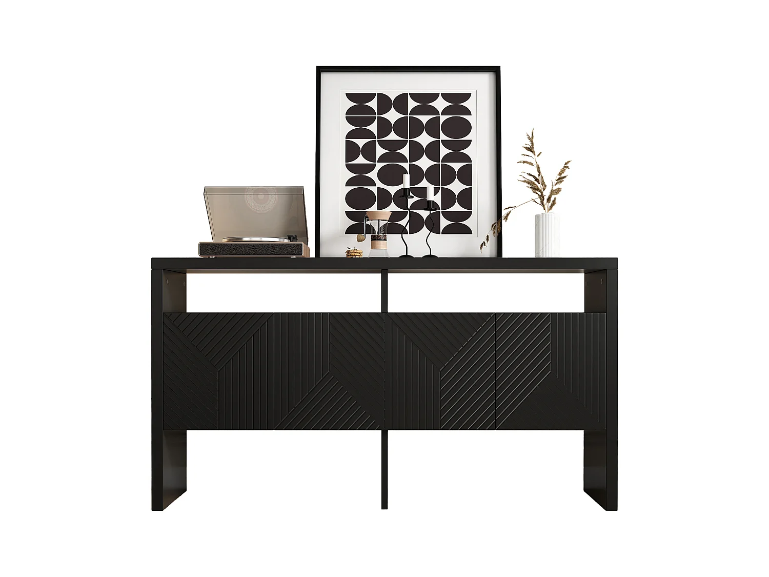 Credenza / Mobile da ingresso - 140 x 35 x 75 cm - con 2 vani a giorno e 4 ante - MDF - nero