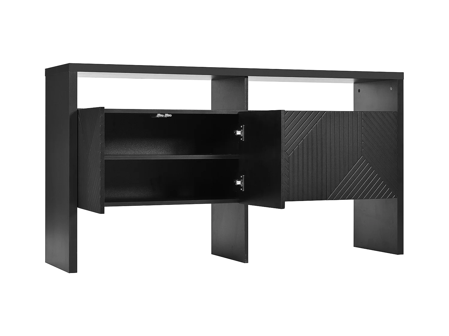 Komoda / Szafka do korytarza - 140 x 35 x 75 cm - z 2 otwartymi przegrodami i 4 drzwiami - MDF - czarny