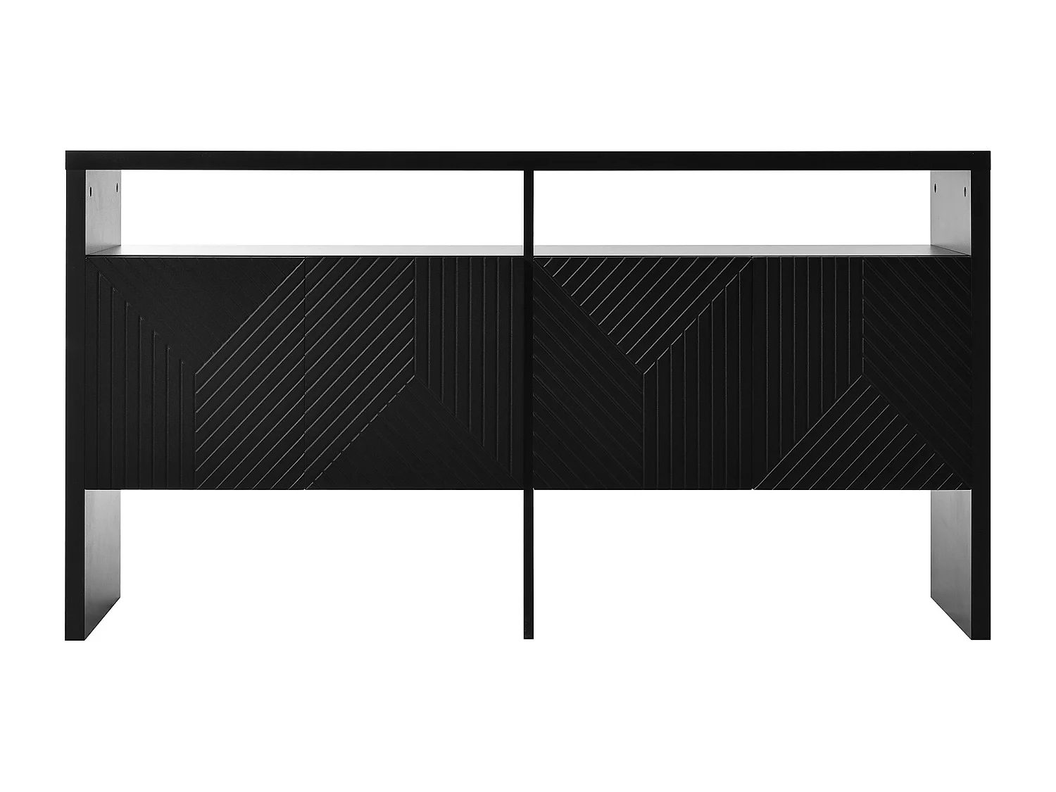 Buffet / meuble d'entrée - 140 x 35 x 75 cm - avec 2 compartiments ouverts et 4 portes - MDF - noir