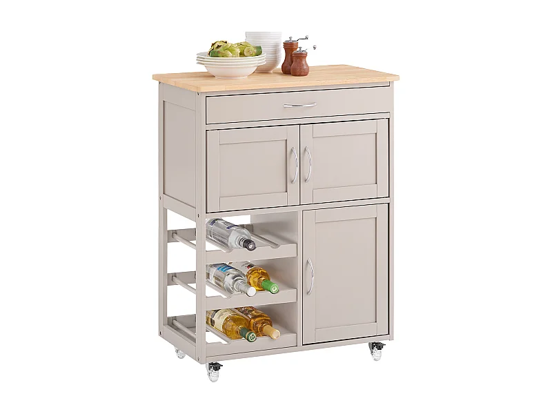 SoBuy FKW45-KA - Chariot de cuisine avec tiroir, portes et porte-bouteille L67cm x L37.5cm x ...