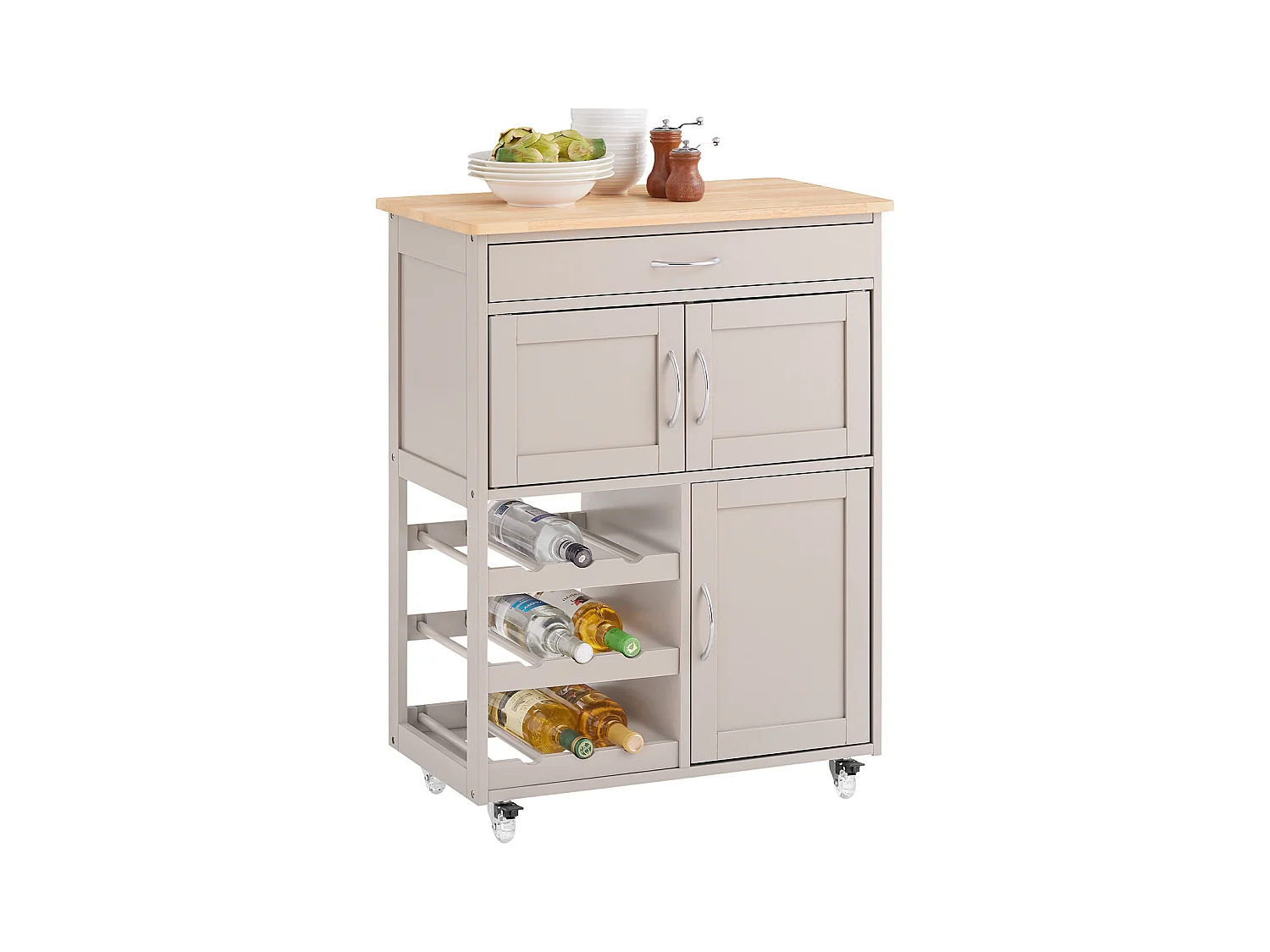 SoBuy FKW45-KA - Chariot de cuisine avec tiroir, portes et porte-bouteille L67cm x L37.5cm x ...