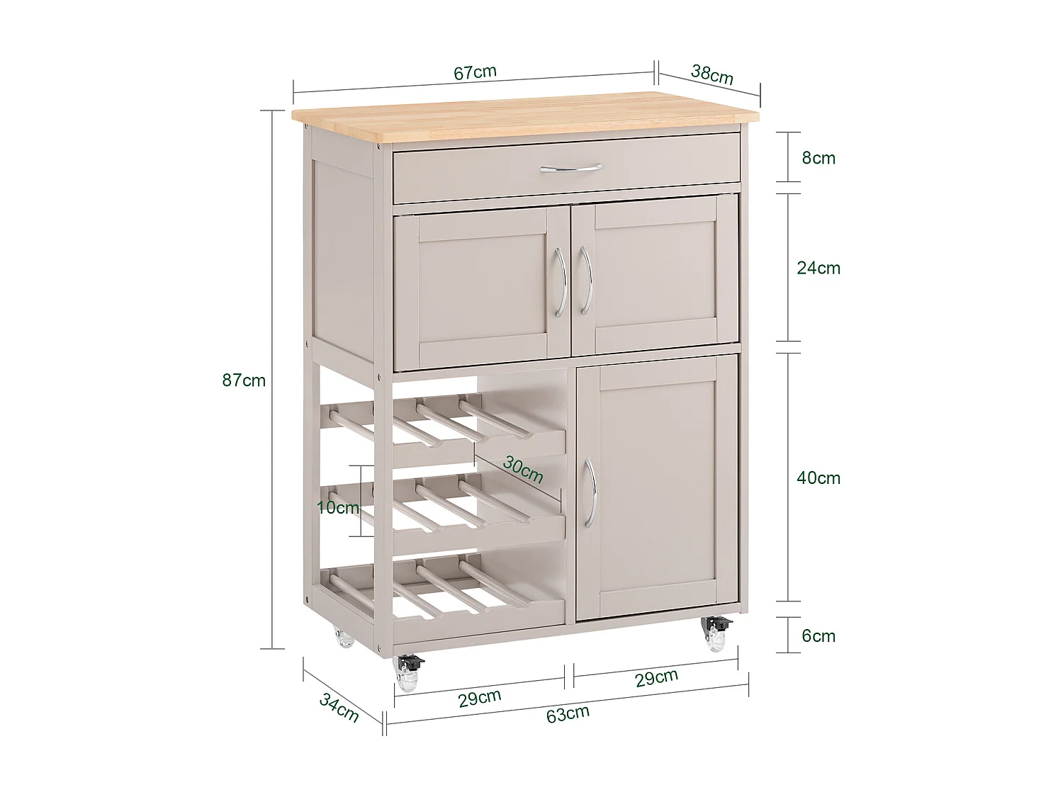 SoBuy FKW45-KA - Chariot de cuisine avec tiroir, portes et porte-bouteille L67cm x L37.5cm x ...