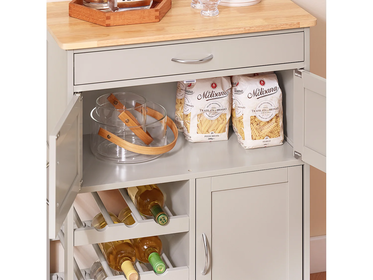 SoBuy FKW45-KA - Chariot de cuisine avec tiroir, portes et porte-bouteille L67cm x L37.5cm x ...