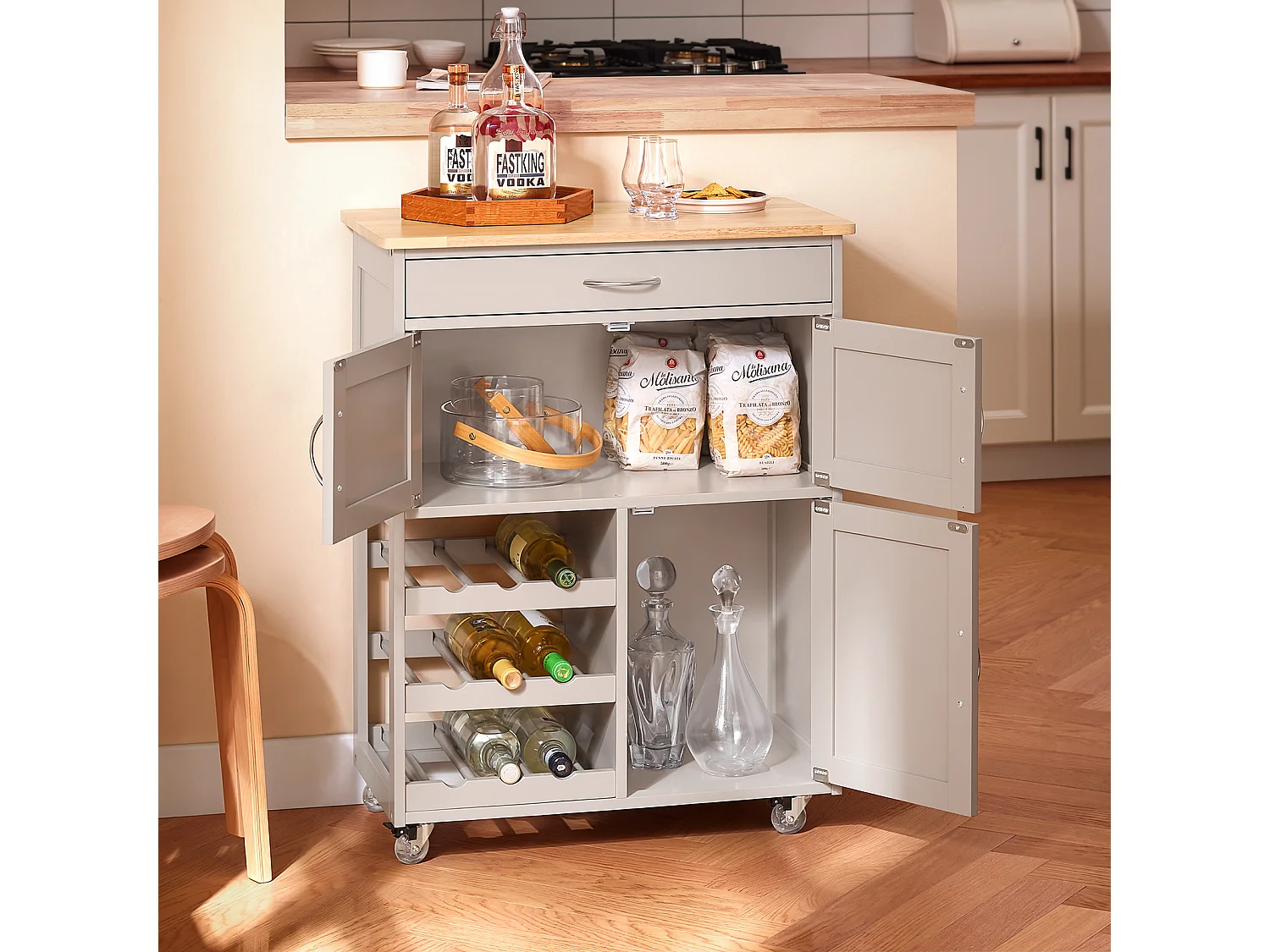 SoBuy armário de cozinha, carrinho de cozinha, carrinho de cozinha com rodas FKW45-KA