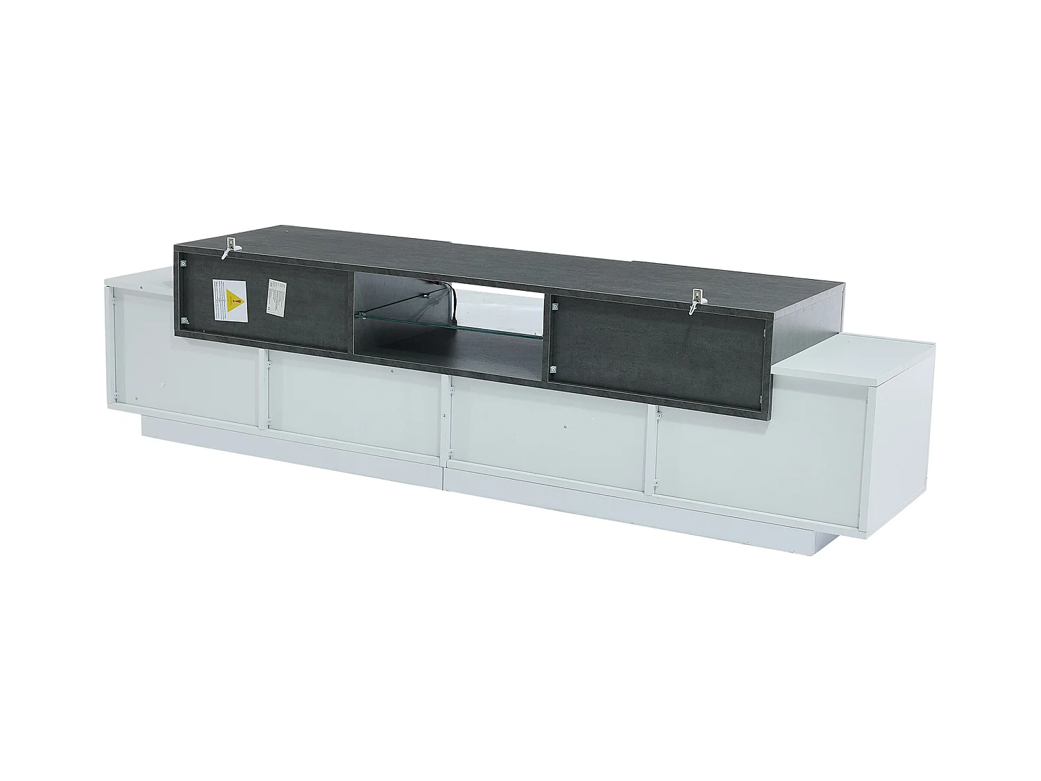 TV-meubel met LED's - 180 x 40 x 45 cm - met planken + 4 deuren + 2 laden - spaanplaat - wit en grijs