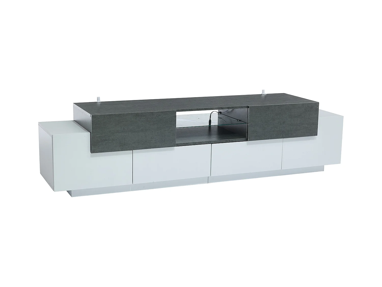 TV-meubel met LED's - 180 x 40 x 45 cm - met planken + 4 deuren + 2 laden - spaanplaat - wit en grijs