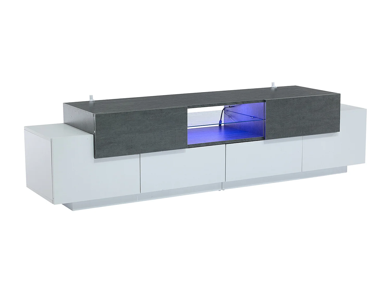 Mobile TV con LED - 180 x 40 x 45 cm - con ripiani + 4 ante + 2 cassetti - truciolare - bianco e grigio