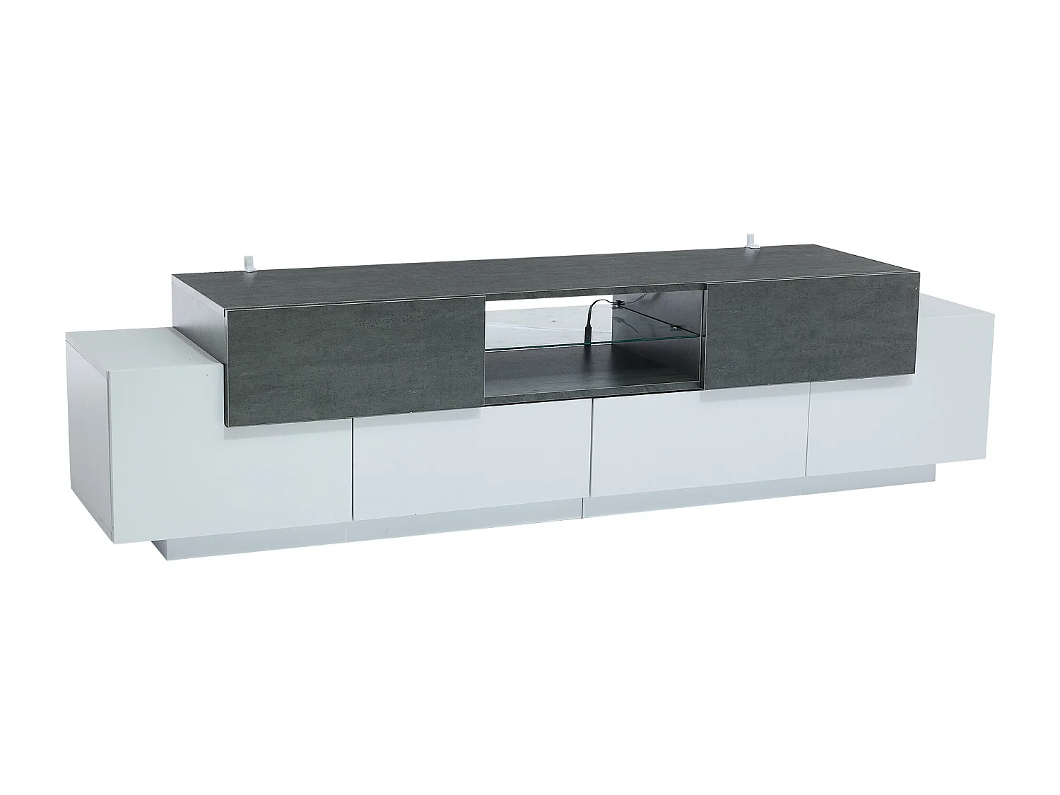 Mobile TV con LED - 180 x 40 x 45 cm - con ripiani + 4 ante + 2 cassetti - truciolare - bianco e grigio