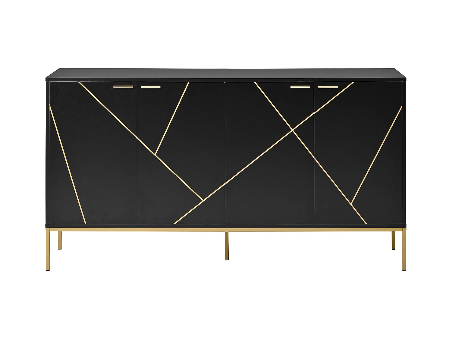 Niedriges Sideboard mit 4 Türen - 150 x 40 x 80 - Metallbeine - Fernsehschrank/Garderobe - Spanplatte - Schwarz