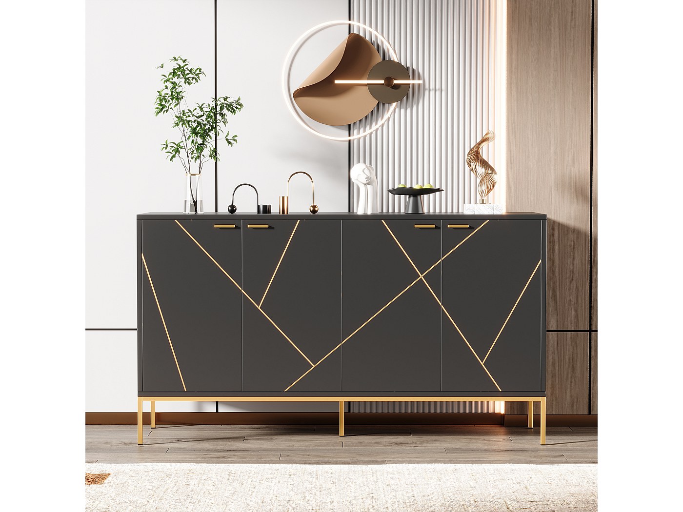 Symbiosis Dann DOT Credenza Bassa 135 Cm | Design Industriale Rovere E Metallo Nero | Mobile TV 2 Ante Scorrevoli - copertina