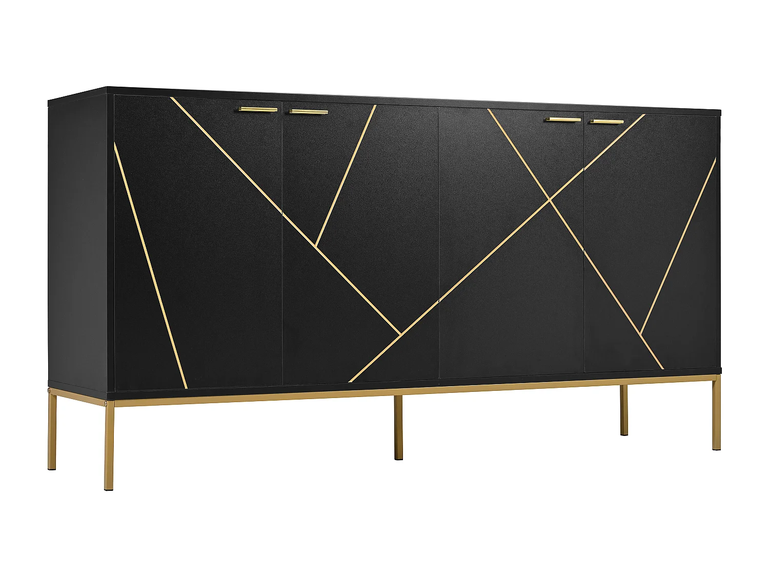 Lage dressoir met 4 deuren - 150 x 40 x 80 - metalen poten - tv-kast / kledingkast - spaanplaat - zwart