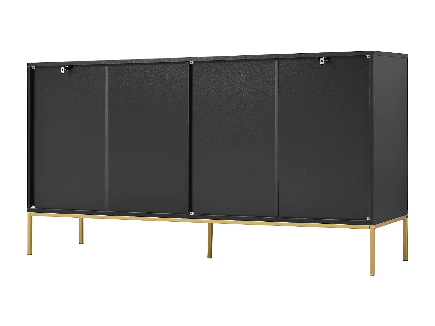Lage dressoir met 4 deuren - 150 x 40 x 80 - metalen poten - tv-kast / kledingkast - spaanplaat - zwart