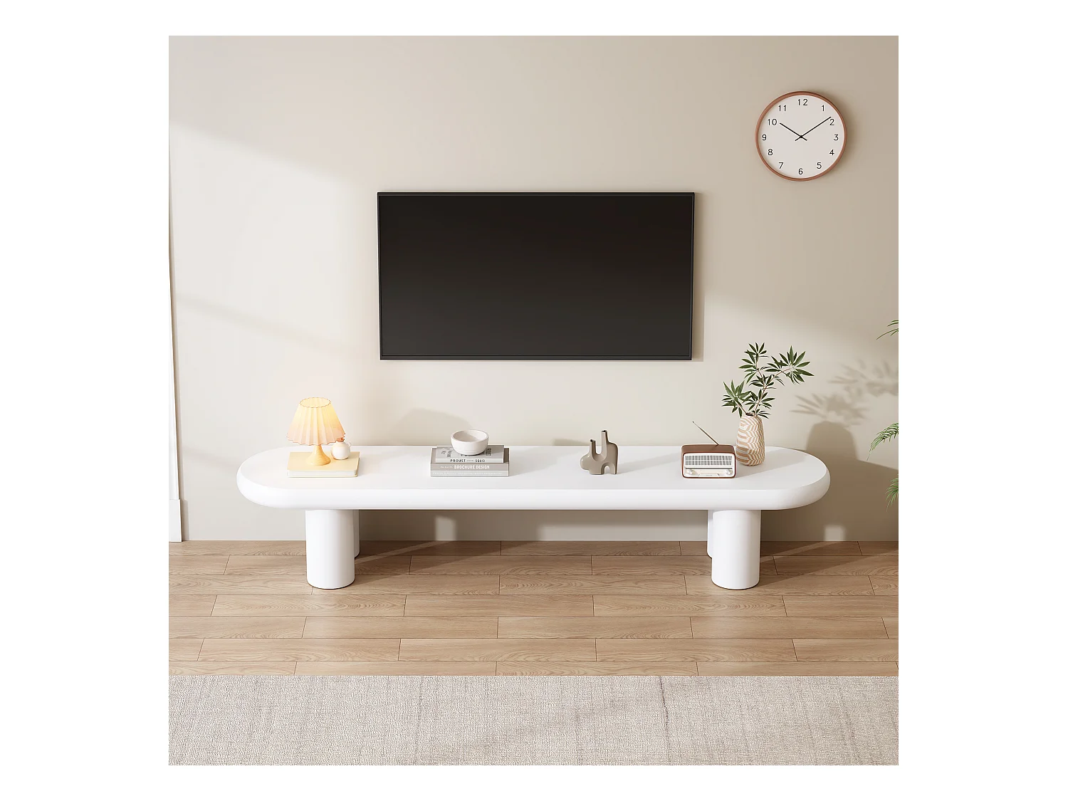 Meuble TV - 160 x 40 x 40 cm - avec 4 pieds - adapté aux téléviseurs jusqu'à 65 pouces - MDF - blanc