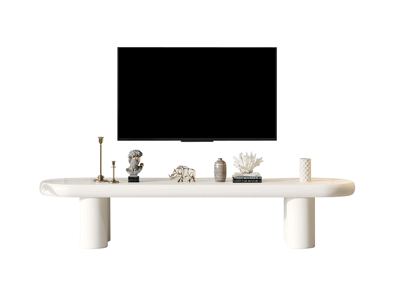 Meuble TV - 160 x 40 x 40 cm - avec 4 pieds - adapté aux téléviseurs jusqu'à 65 pouces - MDF - blanc