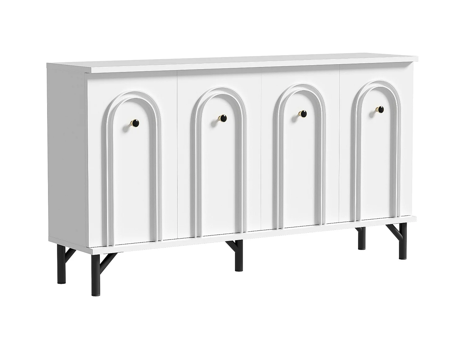 Buffet bas moderne - 140 x 34 x 78 cm - avec 4 portes + étagères réglables – aggloméré - blanc