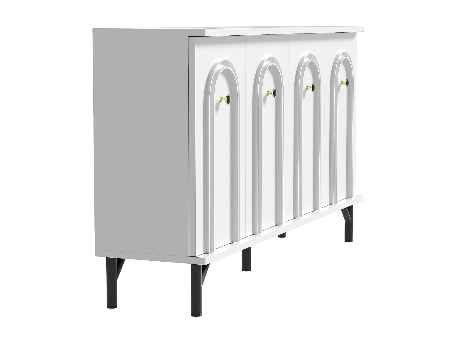 Buffet bas moderne - 140 x 34 x 78 cm - avec 4 portes + étagères réglables – aggloméré - blanc